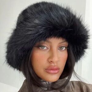Princess Polly Black Faux Fur Hat